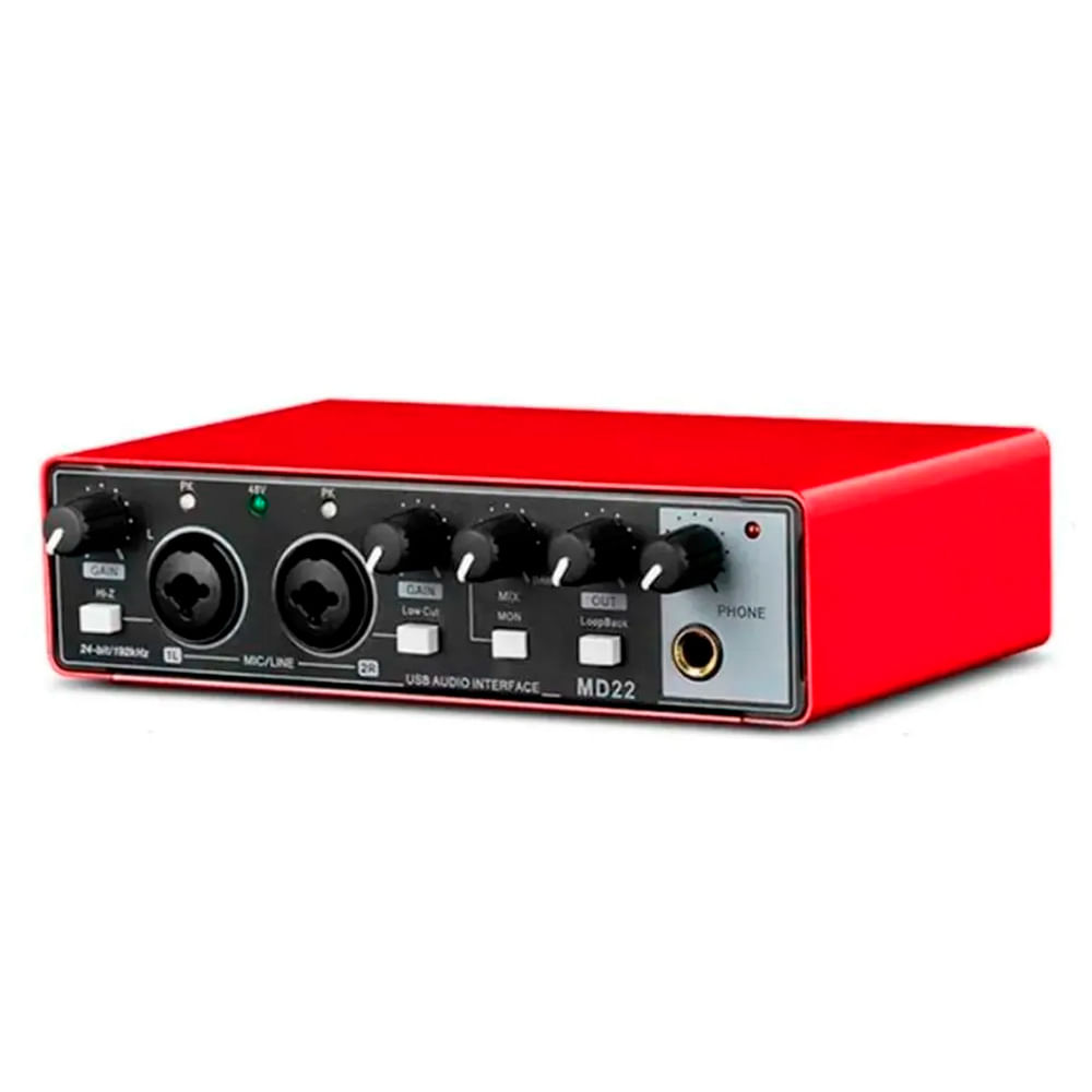 Imagen 1 del producto Interfaz de sonido KREED MD42, phantom power 48V, soporte para 2 micrófonos o instrumentos, conexión USB multiplataforma, rojo
